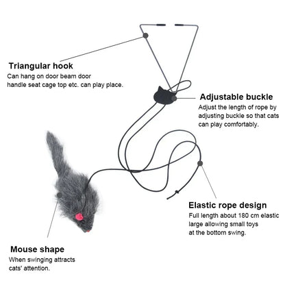Interactive Cat Door Toy with Hanging Mouse and Retractable Rope
