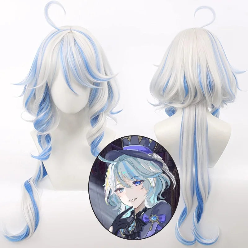 Furina Cosplay Costume Wig Hair Impact Fontaine Focalors with Hat Black Suits High Heel Cosplay Shoes for Women Outfits