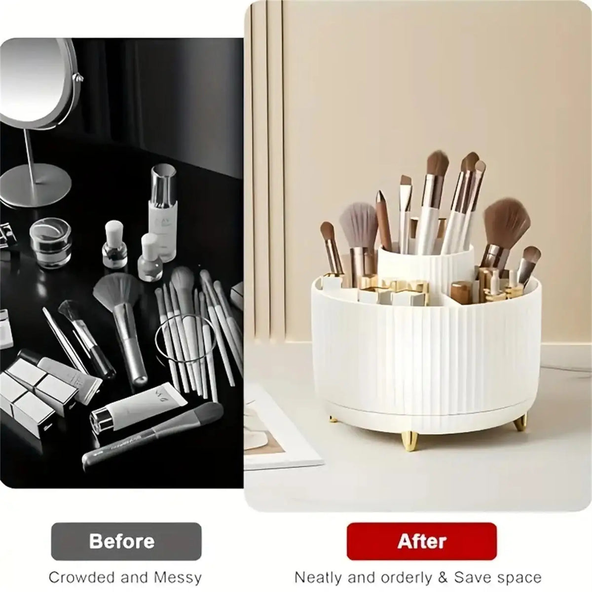 Rotating Makeup Organizer with 5 Compartments for Cosmetics & Brushes