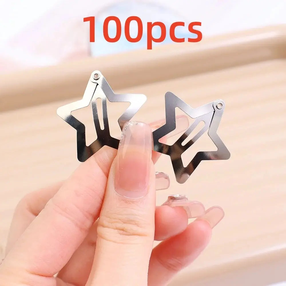 Silver Star Hair Clips – Metal Snap Barrettes for Women and Girls