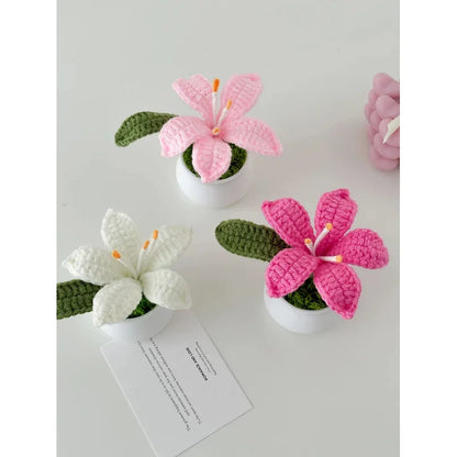 Hand-Knitted Lily Potted Plant Delicate Crochet Woven Flower Pot Mother's Day Gift Home Decor