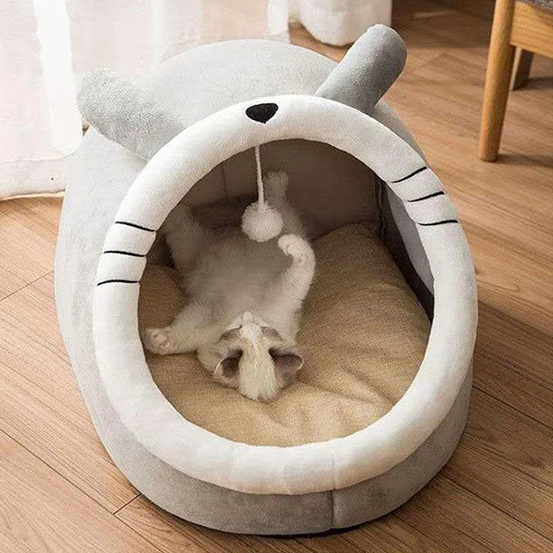 Cat Cave Bed with Removable Cushion for Cats and Small Dogs