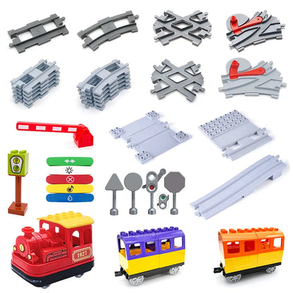Kids Train Track Accessories Large Building Blocks DIY Railway Toys Big Blocks Compatible Duploed STEM Educational Gift Toddlers