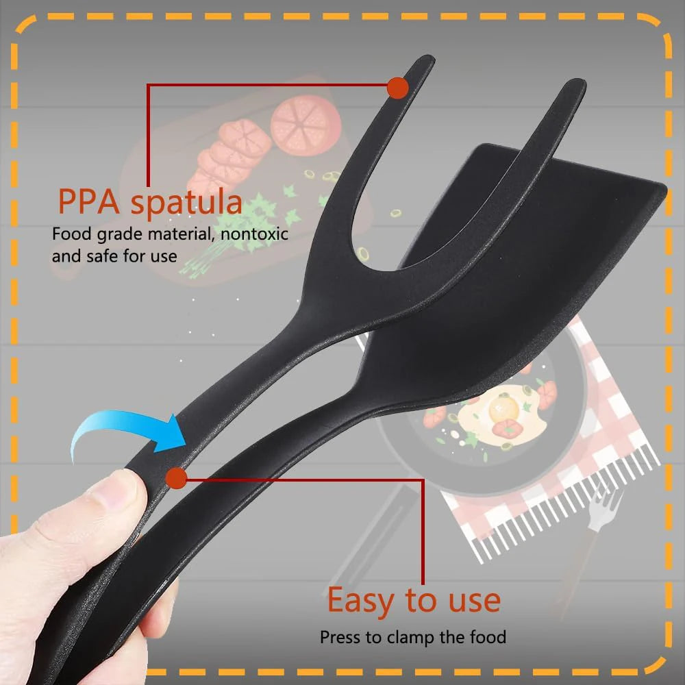 2-in-1 Spatula Tongs – Nylon Flip & Grip Kitchen Cooking Utensil