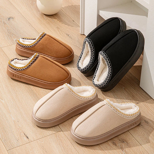 Women's Plush Slippers Fuzzy Faux Suede Indoor Winter Slides