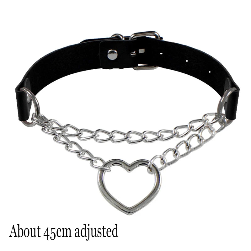Woman Black Punk Choker Collar Necklace Sexy PU Leather Heart Lock Key Spike Chocker Gothic Cosplay Accessories Party Jewelry