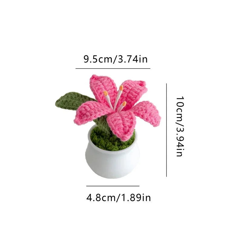Hand-Knitted Lily Potted Plant Delicate Crochet Woven Flower Pot Mother's Day Gift Home Decor