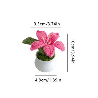 Hand-Knitted Lily Potted Plant Delicate Crochet Woven Flower Pot Mother's Day Gift Home Decor