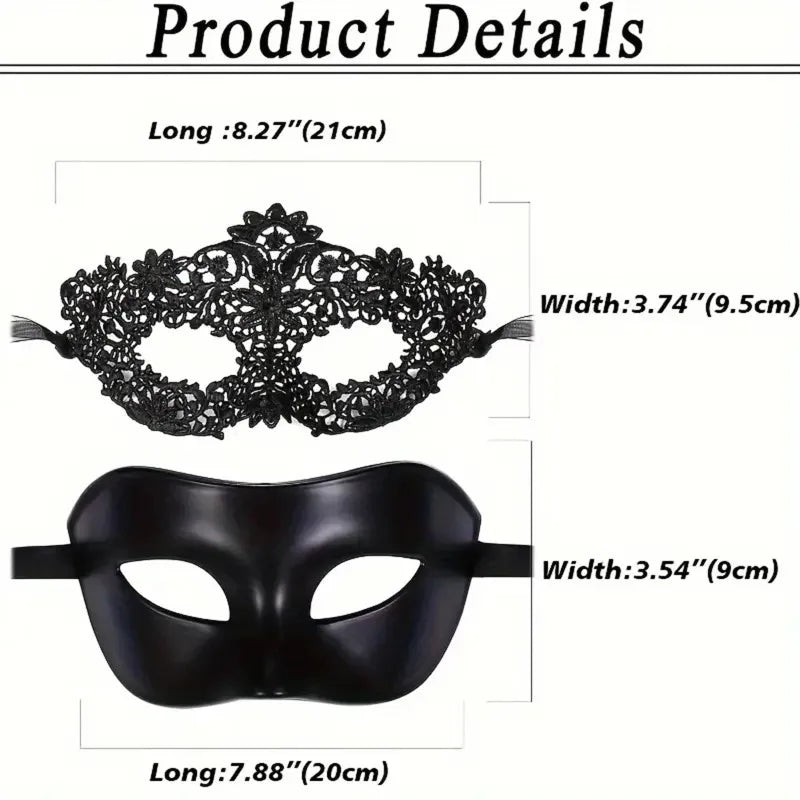 Masquerade Mask Set – Black Lace Couple Masks for Parties