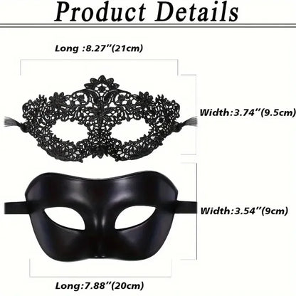 Masquerade Mask Set – Black Lace Couple Masks for Parties