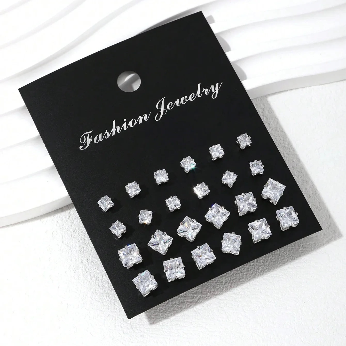 12 Pairs Cubic Zirconia Stud Earrings for Women – Geometric Styles