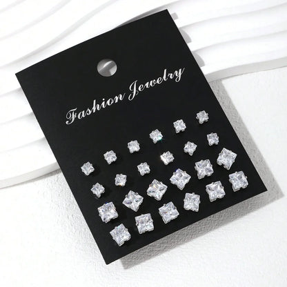 12 Pairs Cubic Zirconia Stud Earrings for Women – Geometric Styles