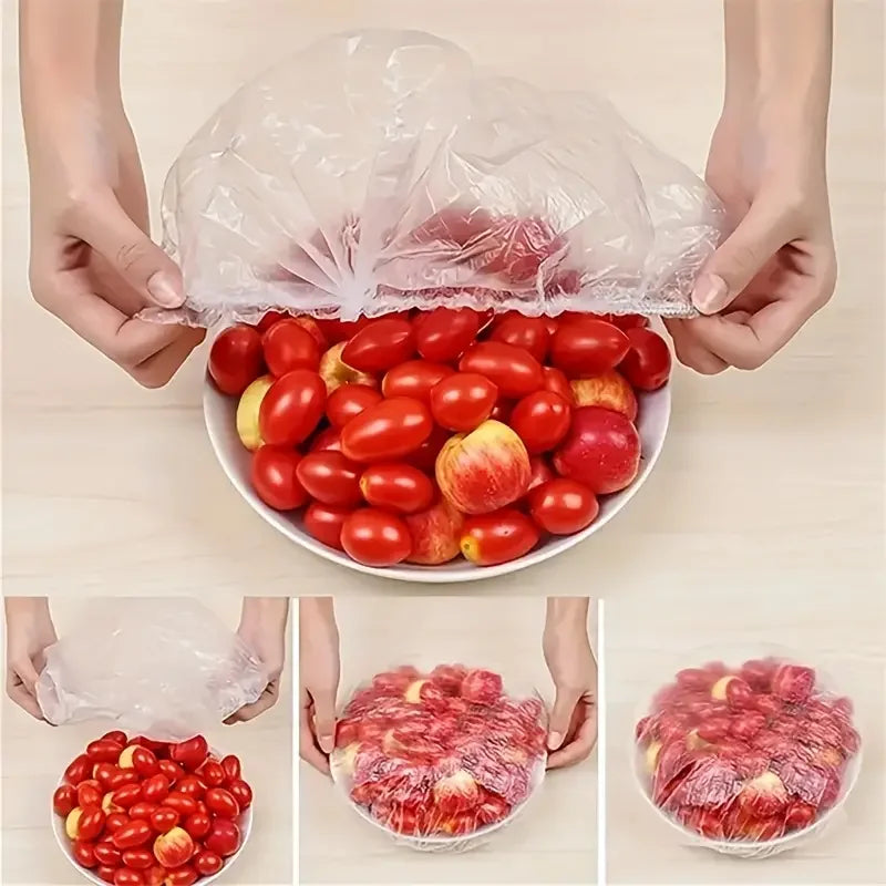 Disposable Food Covers 100 Pack Elastic Plastic Bowl Covers