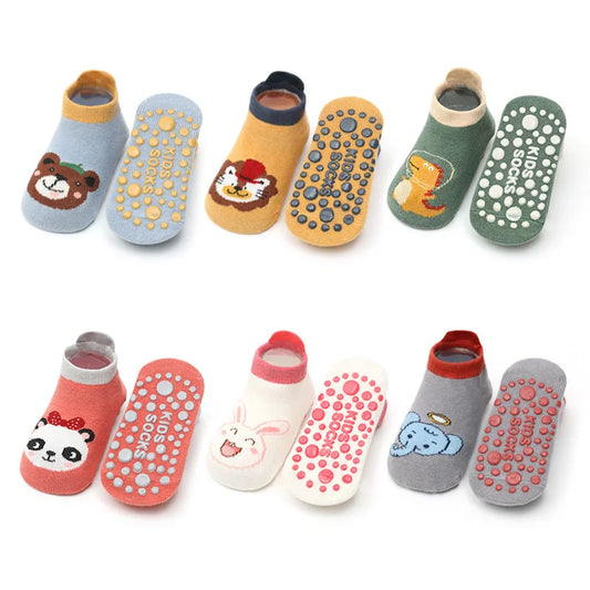 Kids Cotton Socks 6-Pair Set Cute Cartoon Non-Slip Floor Socks