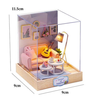 Mini Doll House DIY Small House Kit Handmade 3D Puzzle Assembly Model Building Room Bedroom Decoration Wooden Craft BirthdayGift