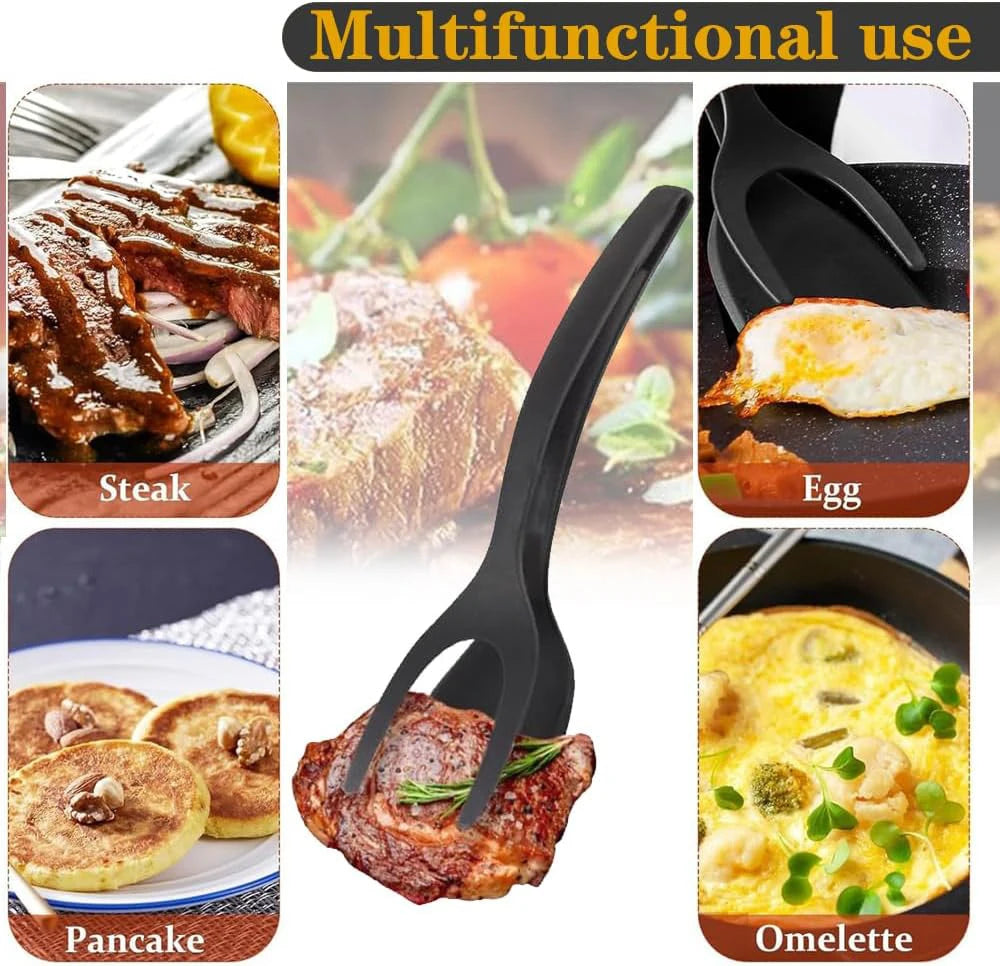 2-in-1 Spatula Tongs – Nylon Flip & Grip Kitchen Cooking Utensil