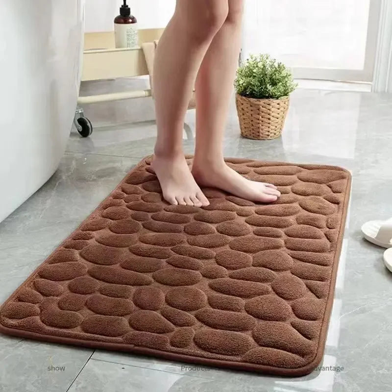 Non Slip Bathroom Mat with Cobblestone Design, Absorbent & Quick Dry