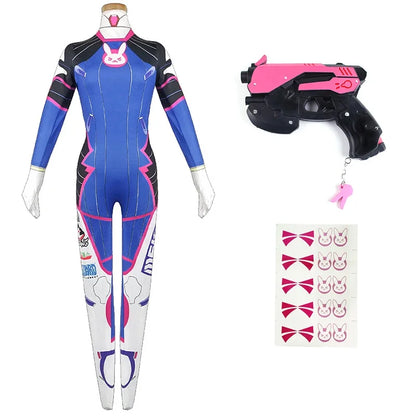 Game Overwatch Dva Cosplay Costumes Tights Jumpsuit Wig Headphone Gun Cosplay Props Tattoo Stickers Suit Woman Party Zentai Cos