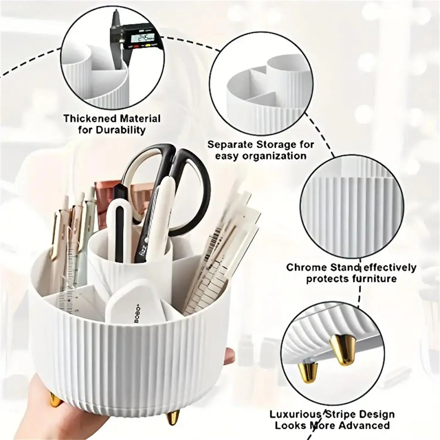 Rotating Makeup Organizer with 5 Compartments for Cosmetics & Brushes