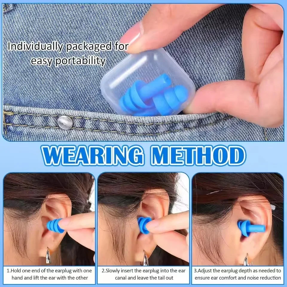 Reusable Silicone Ear Plugs for Sleeping, Swimming & Noise Reduction