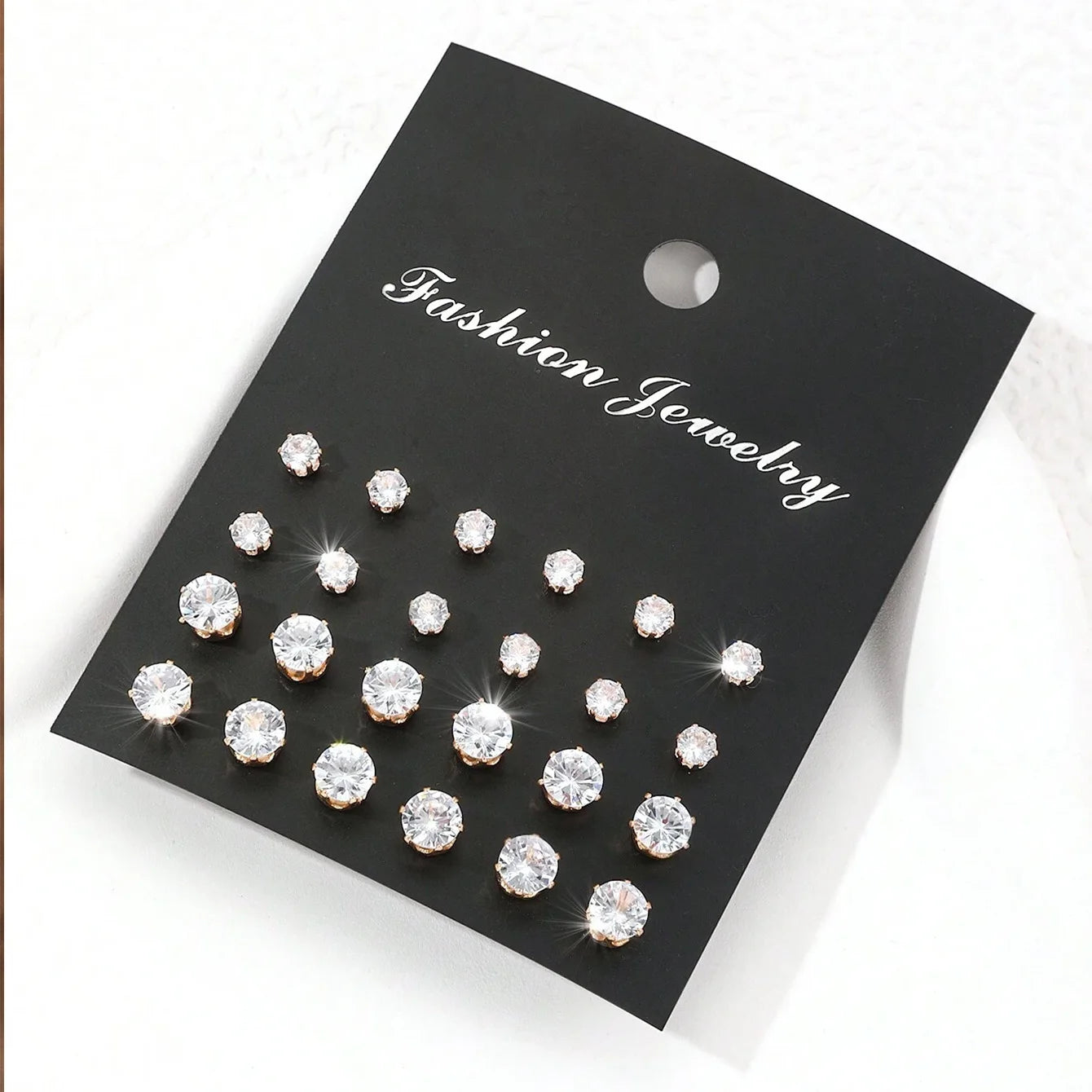 12 Pairs Cubic Zirconia Stud Earrings for Women – Geometric Styles