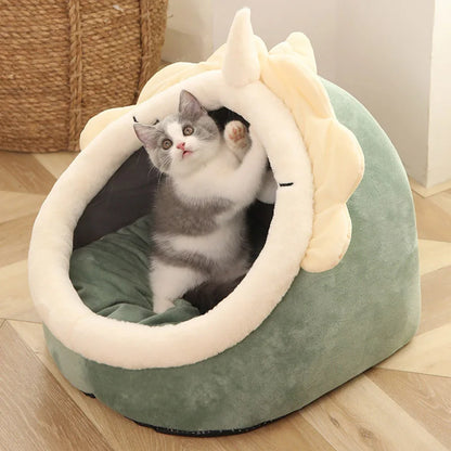 Cat Cave Bed with Removable Cushion for Cats and Small Dogs