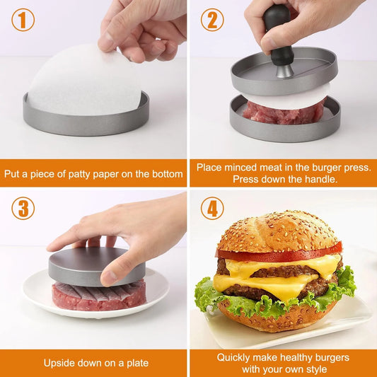 Burger Press Aluminum Hamburger Patty Maker for Kitchen BBQ Grill