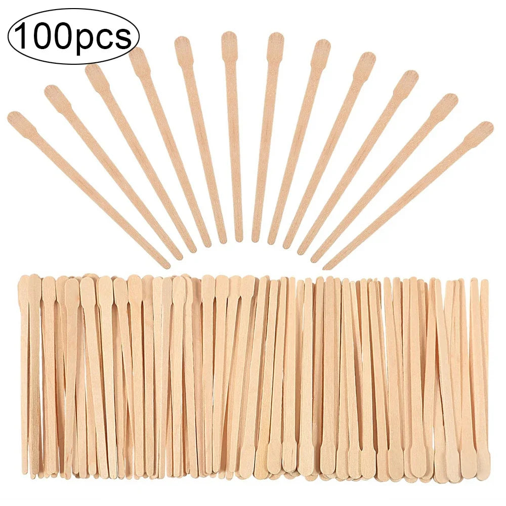 100 Pack Wooden Wax Sticks for Hair Removal and Eyebrow Waxing
