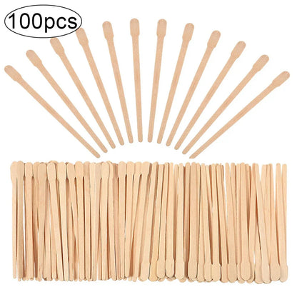 100 Pack Wooden Wax Sticks for Hair Removal and Eyebrow Waxing
