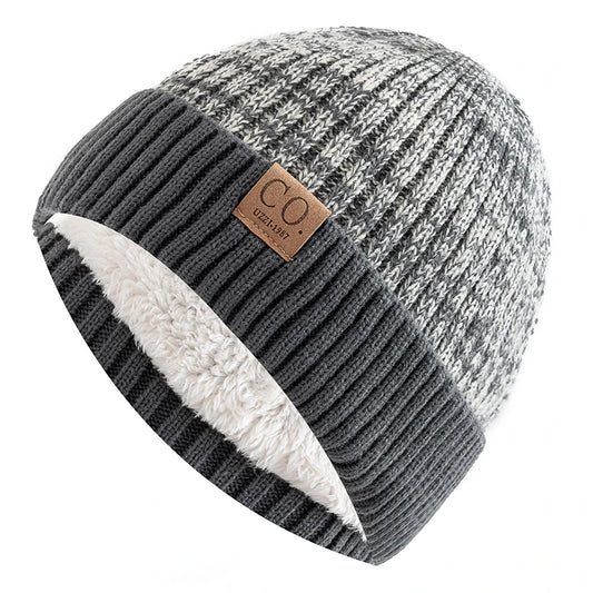 Fur Lined Winter Beanie Warm Two Tone Knit Hat for Men & Women