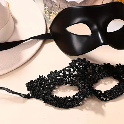 Masquerade Mask Set – Black Lace Couple Masks for Parties
