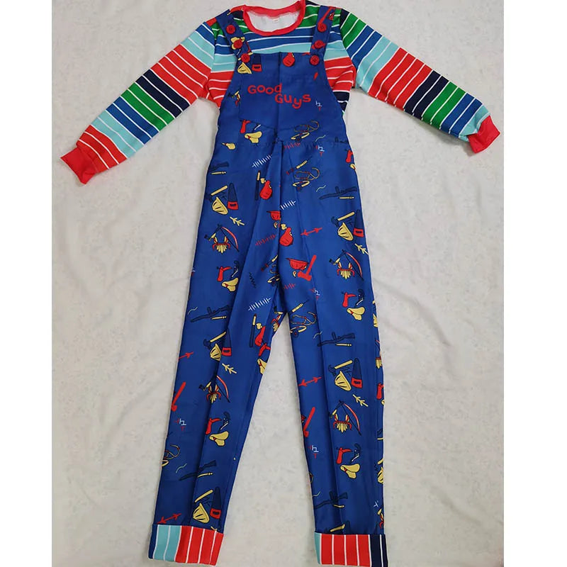 Striped Halloween Costume – Adult Shirt & Overall Jumpsuit Set