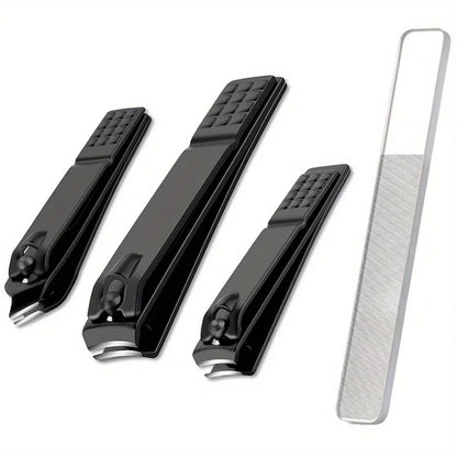 Stainless Steel Nail Clipper Set with Glass File – 4 Piece Manicure Kit
