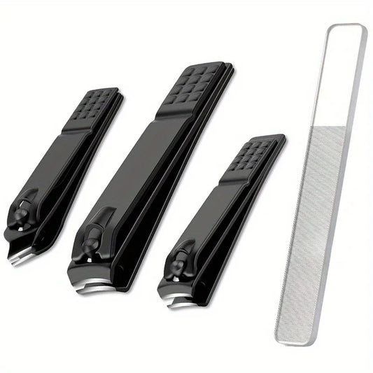 Stainless Steel Nail Clipper Set with Glass File – 4 Piece Manicure Kit