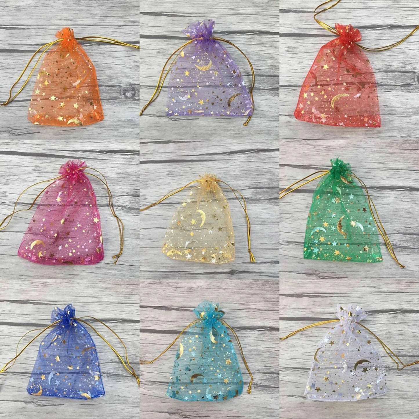 50PCS Moon & Star Organza Gift Bags with Drawstring