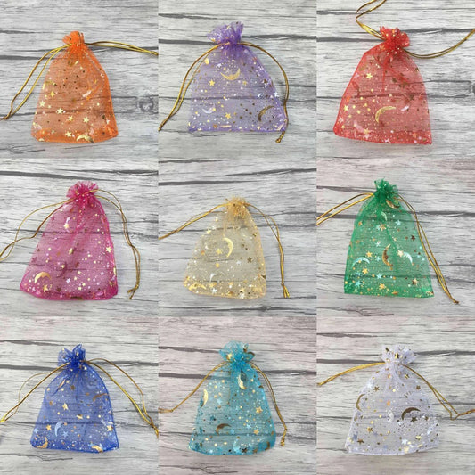 50PCS Moon & Star Organza Gift Bags with Drawstring