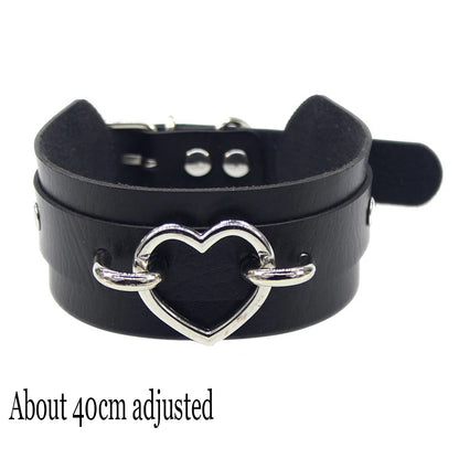 Woman Black Punk Choker Collar Necklace Sexy PU Leather Heart Lock Key Spike Chocker Gothic Cosplay Accessories Party Jewelry