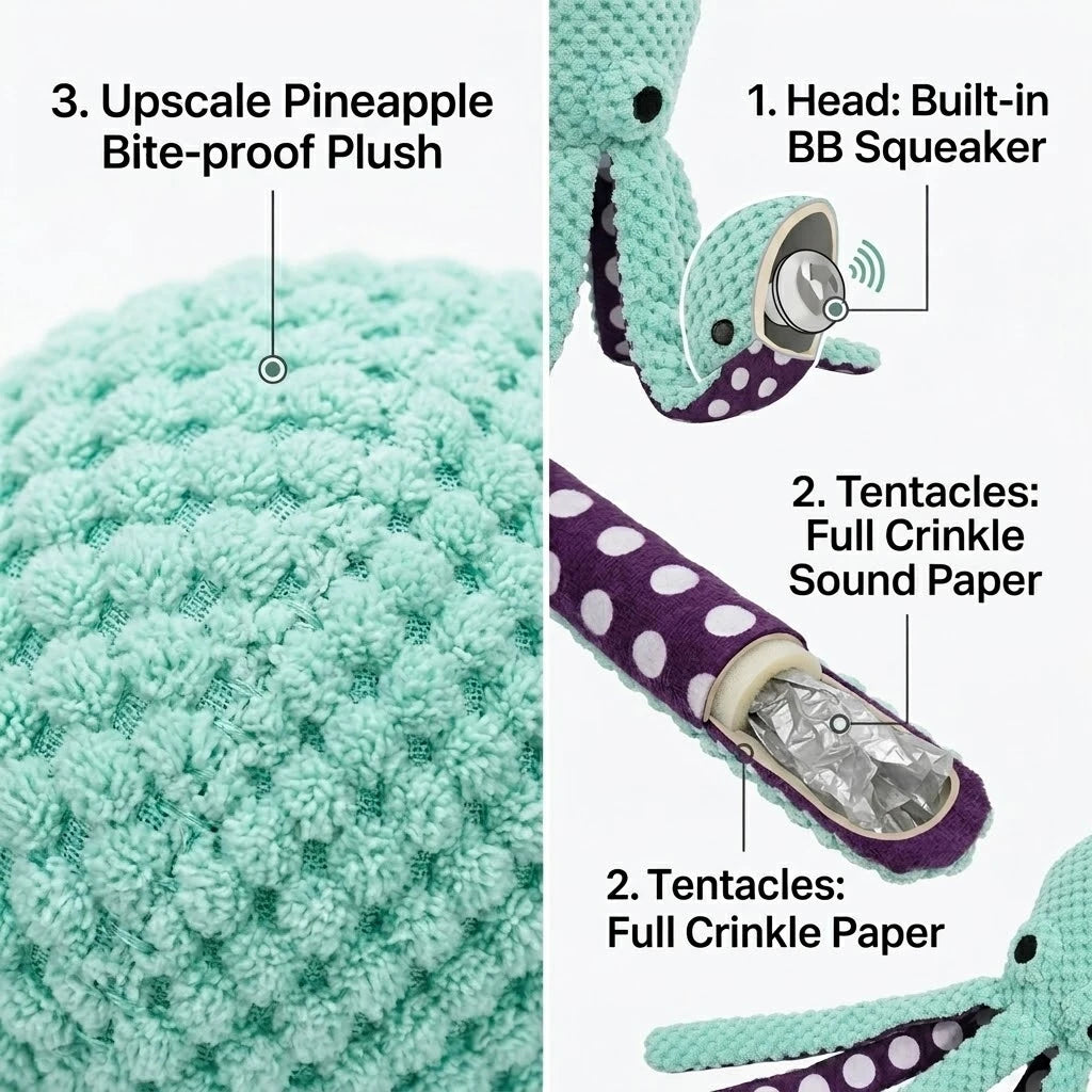 Squeaky Octopus Dog Toy with Crinkle Tentacles for Puppies