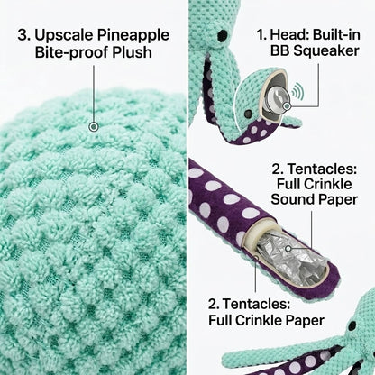 Squeaky Octopus Dog Toy with Crinkle Tentacles for Puppies