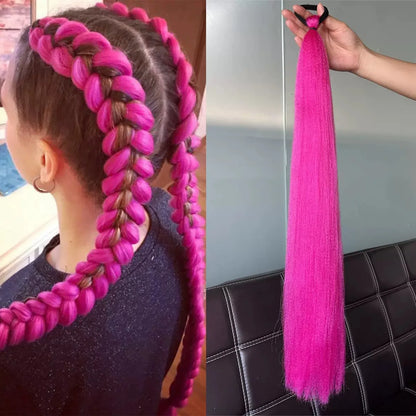 28Inch Synthetic Long Straight Ponytail Purple DIY Braided Ponytail With Rubber Band Halloween Hair Accessories For Woman