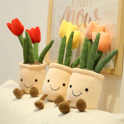 Lifelike Tulip Plant 33CM Plush Soft Plush Stuffed Toys Potted Flower Tulip Bookshelf