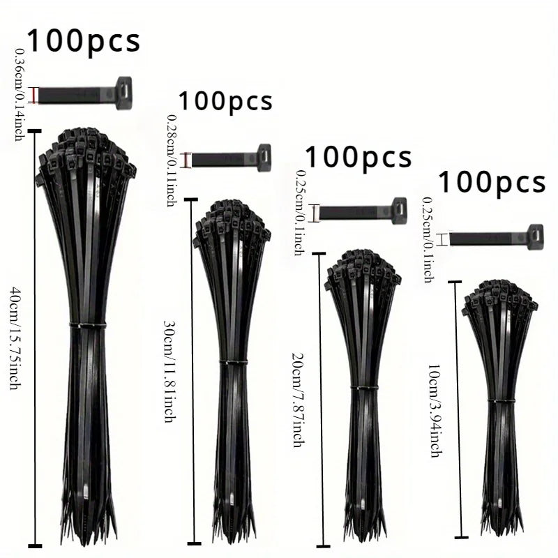 100 Pack Black Cable Ties Self-Locking for Cord Management