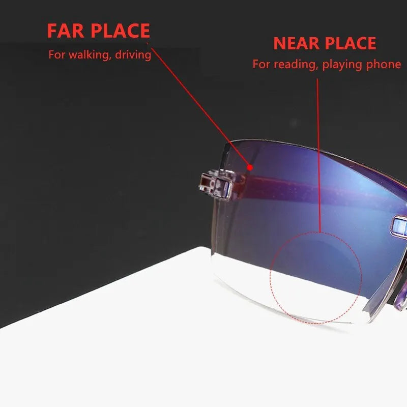 2 Pair Bifocal Reading Glasses with Anti Blue Light Rimless Design