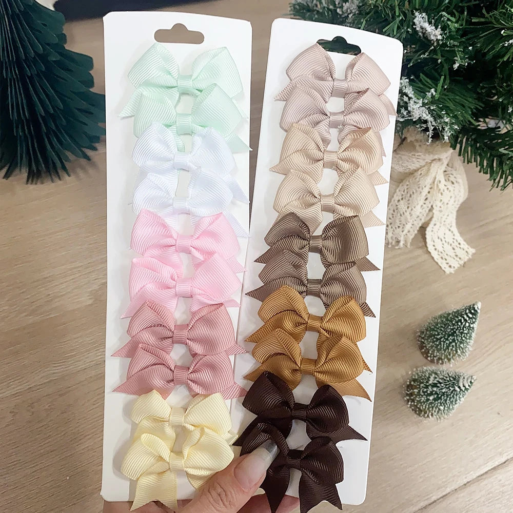 Baby Girl Hair Bows – 10-Piece Ribbon Bow Hair Clip Set
