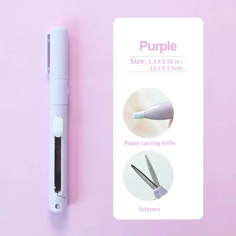 Mini Portable Scissors 2-in-1 Pen Shape Paper Cutter for Crafts
