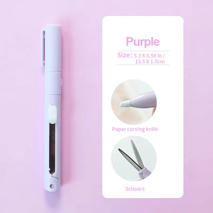 Mini Portable Scissors 2-in-1 Pen Shape Paper Cutter for Crafts