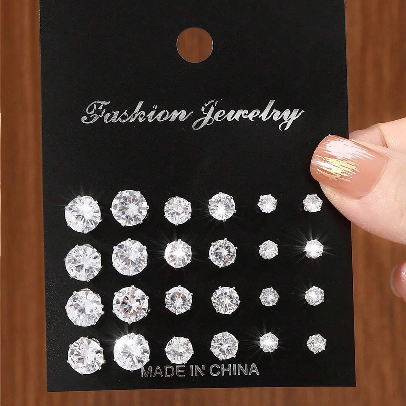 12 Pairs Cubic Zirconia Stud Earrings for Women – Geometric Styles
