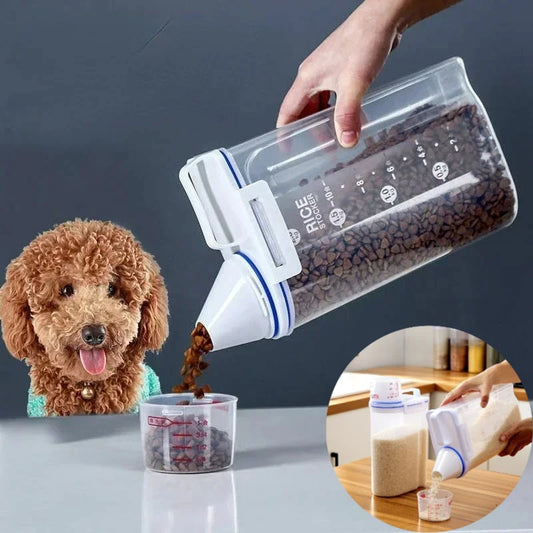 Airtight Pet Food Storage Container with Measuring Cup for Dry Kibble