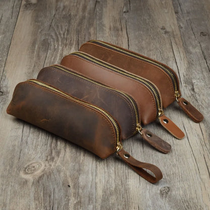 Leather Pencil Case with Zipper for Pens, Stationery and Storage