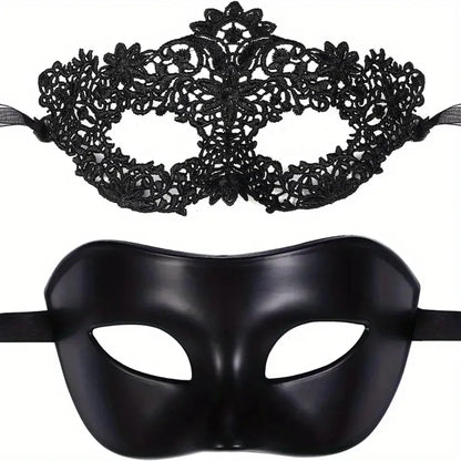 Masquerade Mask Set – Black Lace Couple Masks for Parties